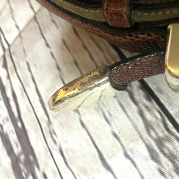 CALE Genuine Lizard Belt Mens -Spain- Green/ Brown Reptile Skin M-2459-3-44 - Picture 4 of 9